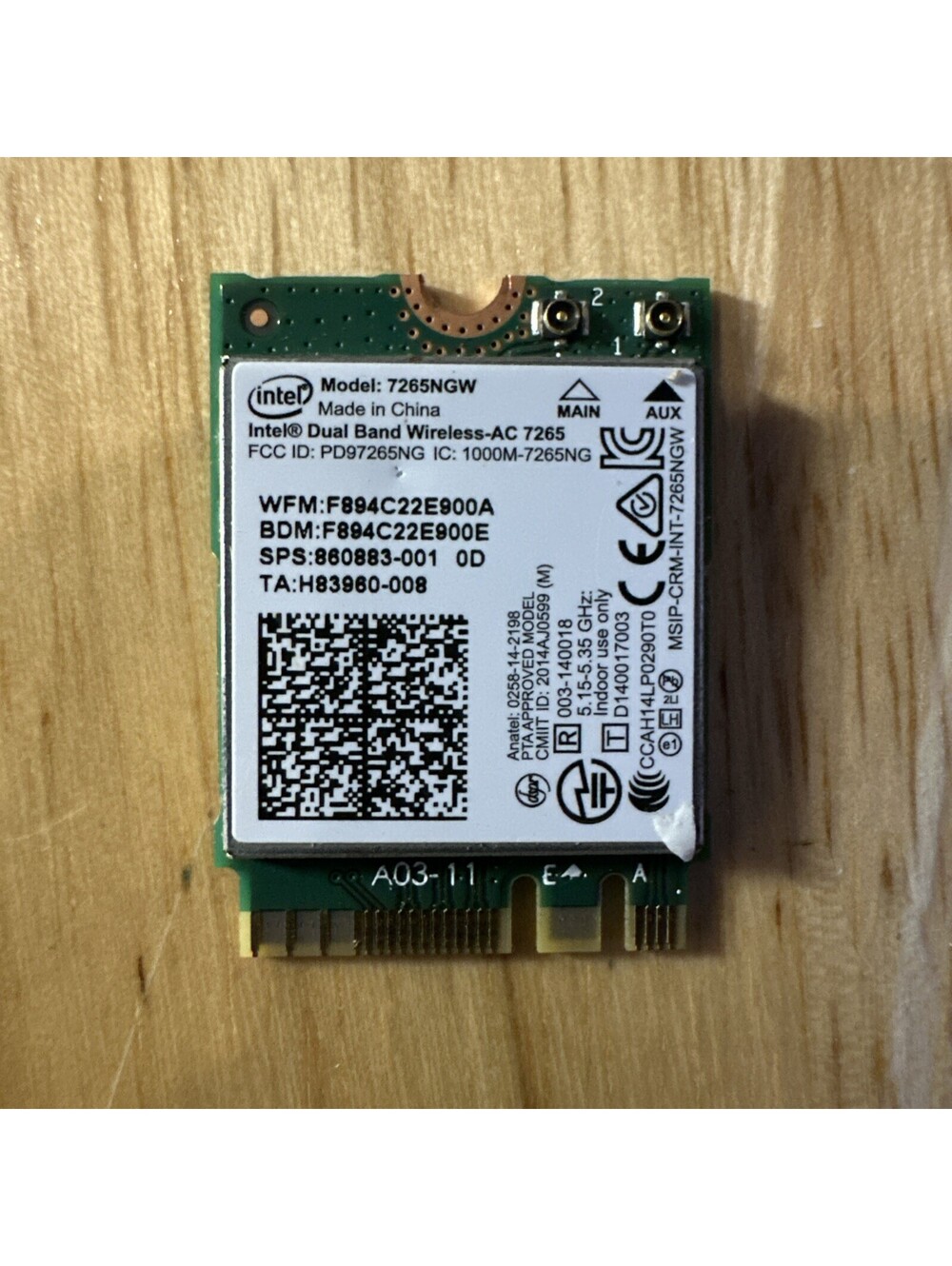 INTEL DUAL BAND WIRELESS-AC 7265 Wireless WiFi Card 7265NGW PD97265NG